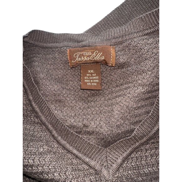 Tasso Elba Sweater Silk Cashmere Brown V-Neck Chevron Pattern Knit Pullover XXL - Picture 3 of 3